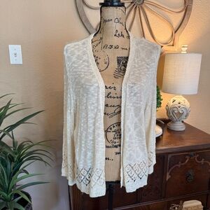 Hannah Boho Cream Crotched Knit Open-Front Cardigan